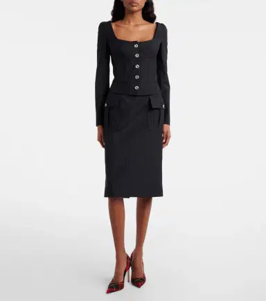Alexander McQueen Chalk stripe wool and mohair pencil skirt | Thumbnail 2 Alexander McQueen Chalk stripe wool and mohair pencil skirt | Thumbnail 2