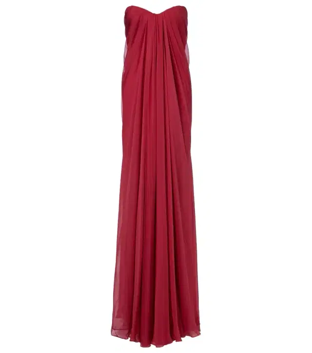 Draped silk chiffon bustier gown
