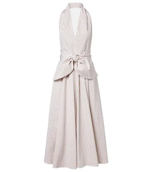 Striped halterneck cotton midi dress