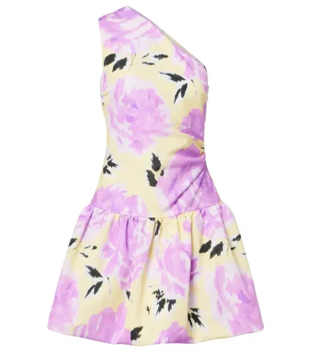 Floral gathered one-shoulder faille minidress