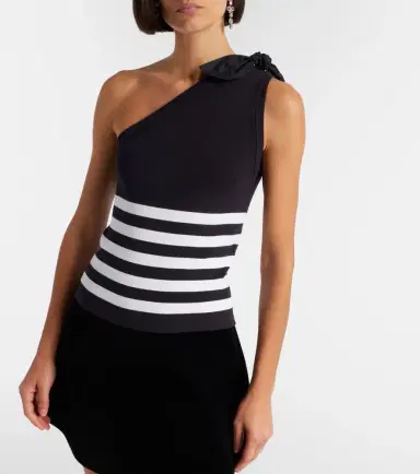 Patou Striped one-shoulder cotton-blend top | Thumbnail 3
