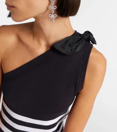 Patou Striped one-shoulder cotton-blend top | Thumbnail 4