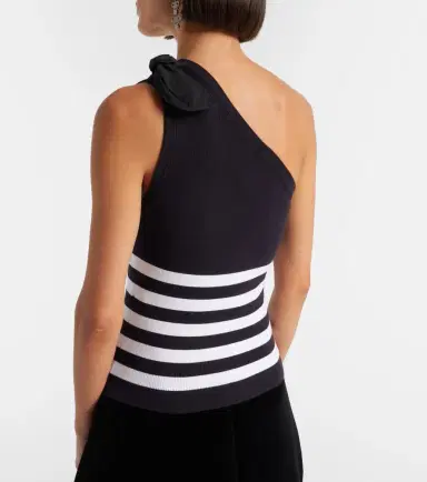 Patou Striped one-shoulder cotton-blend top | Thumbnail 5