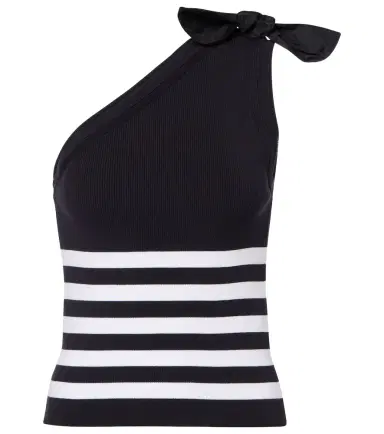 Patou Striped one-shoulder cotton-blend top | Thumbnail 1