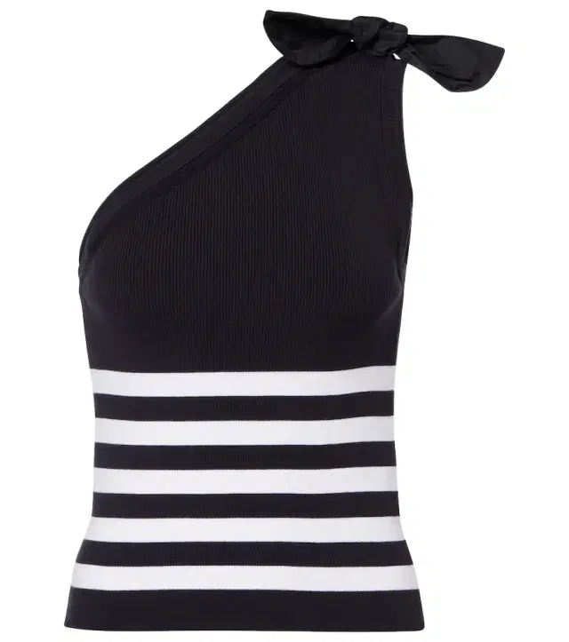 Striped one-shoulder cotton-blend top