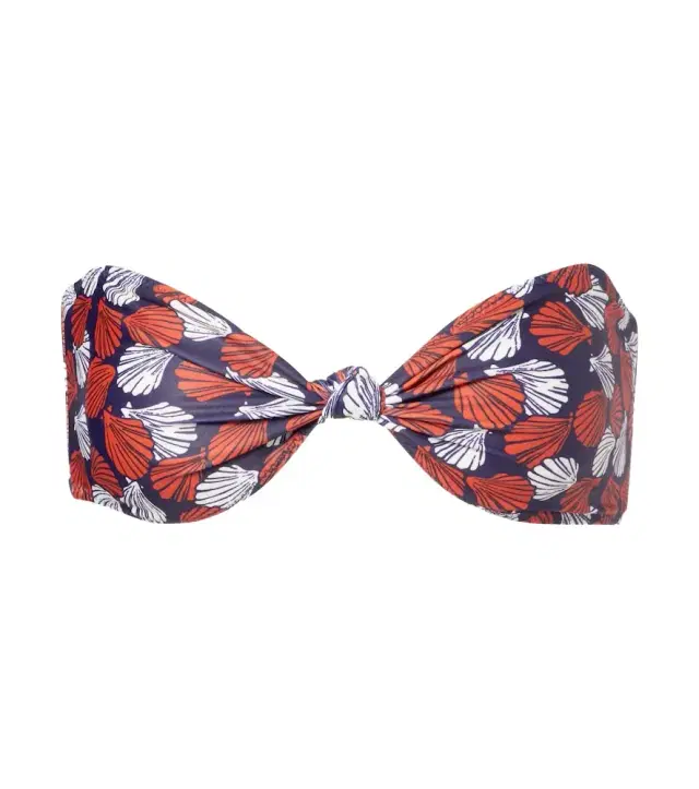 Knotted printed bandeau bikini top
