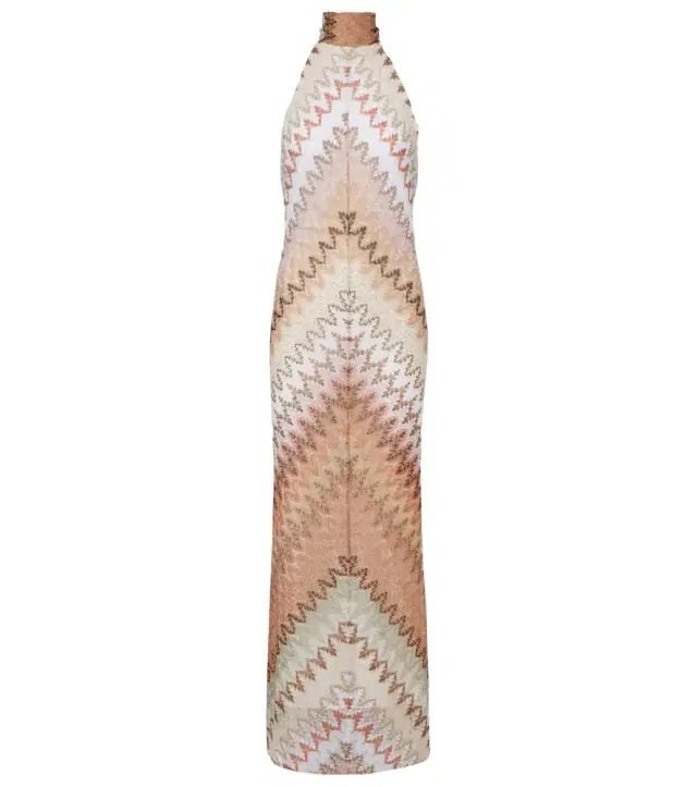 Halterneck lamé maxi dress