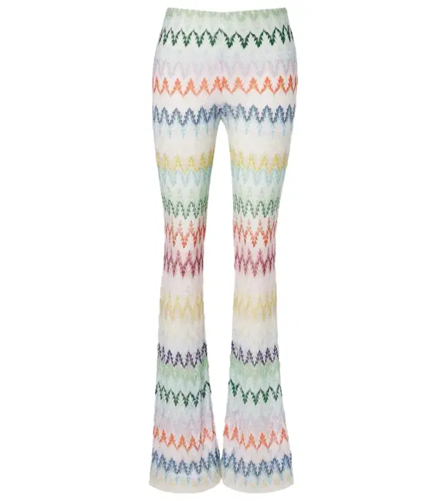 Open-knit lamé flared pants