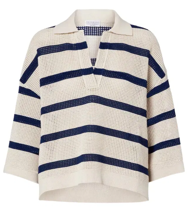 Brunello Cucinelli Striped cotton polo sweater