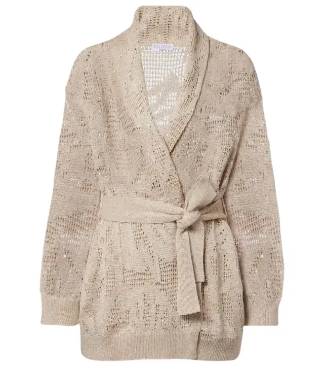 Brunello Cucinelli Open-knit linen and cotton wrap cardigan
