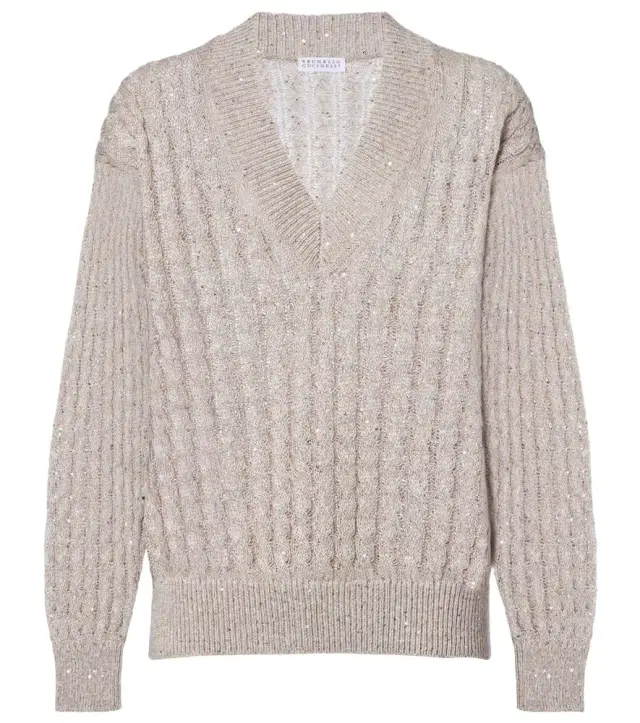 Brunello Cucinelli Sequined linen-blend sweater