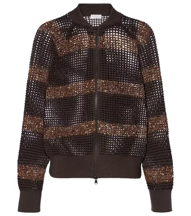 Open-knit sequined cotton cardigan