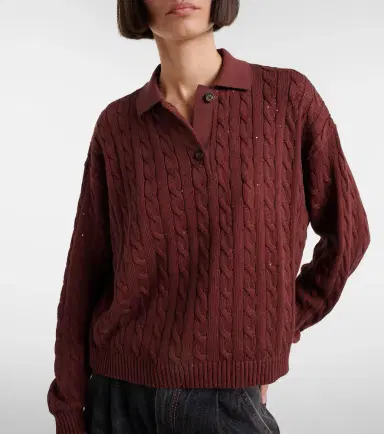 Brunello Cucinelli Cable-knit cotton-blend polo sweater | Thumbnail 6 Brunello Cucinelli Cable-knit cotton-blend polo sweater | Thumbnail 6
