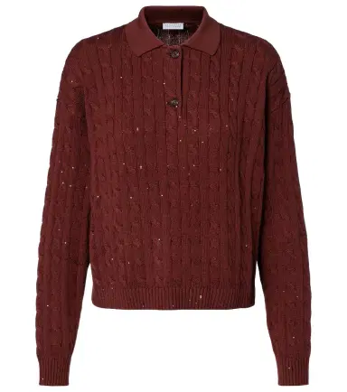 Brunello Cucinelli Cable-knit cotton-blend polo sweater | Thumbnail 1 Brunello Cucinelli Cable-knit cotton-blend polo sweater | Thumbnail 1