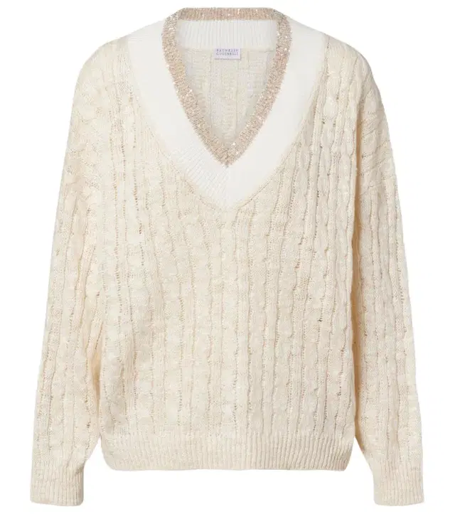 Brunello Cucinelli Cable-knit sequined hemp, silk, and cotton sweater
