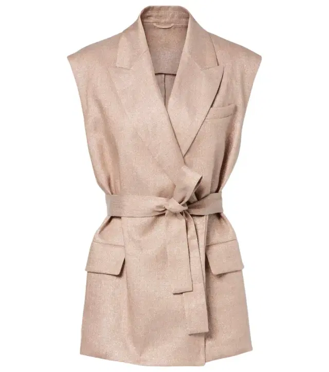 Belted linen-blend vest Belted linen-blend vest