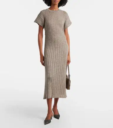 Brunello Cucinelli Ribbed-knit lamé midi dress | Thumbnail 2 Brunello Cucinelli Ribbed-knit lamé midi dress | Thumbnail 2
