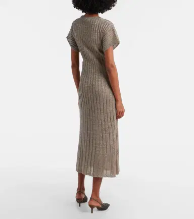 Brunello Cucinelli Ribbed-knit lamé midi dress | Thumbnail 4 Brunello Cucinelli Ribbed-knit lamé midi dress | Thumbnail 4