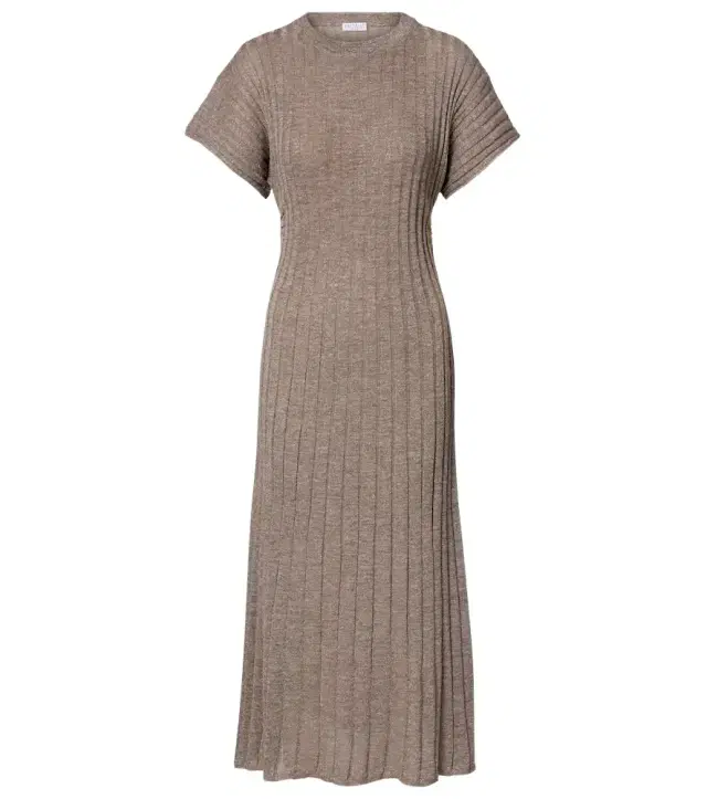 Brunello Cucinelli Ribbed-knit lamé midi dress