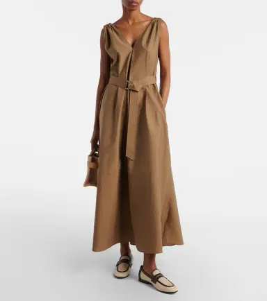 Brunello Cucinelli Belted cotton-blend midi dress | Thumbnail 2