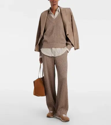 Brunello Cucinelli Ribbed-knit cotton-blend wide-leg pants | Thumbnail 3