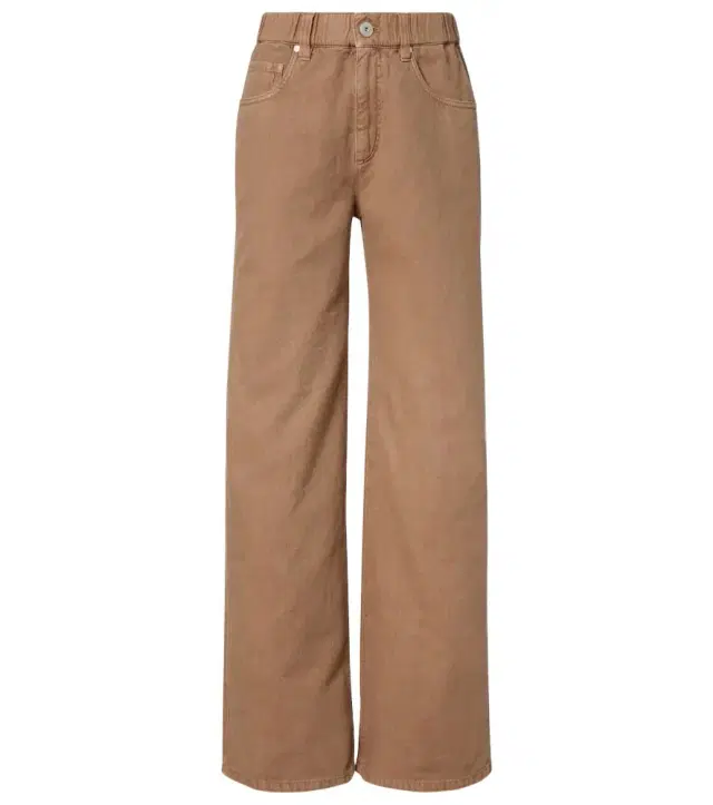 Mid-rise cotton and linen wide-leg pants