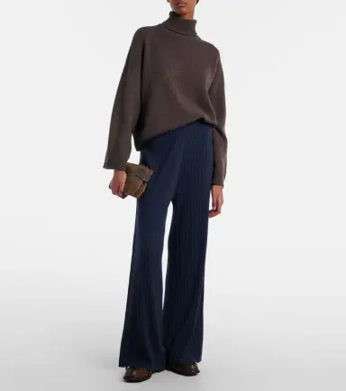 Brunello Cucinelli Ribbed-knit wool and cashmere wide-leg pants | Thumbnail 2