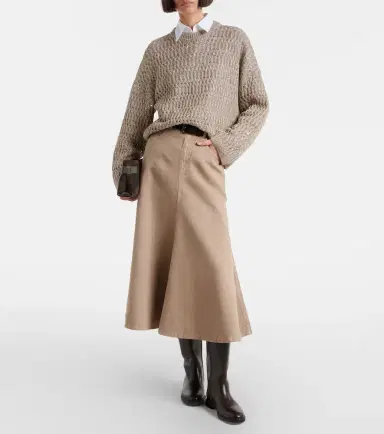 Brunello Cucinelli Cotton and linen denim midi skirt | Thumbnail 2