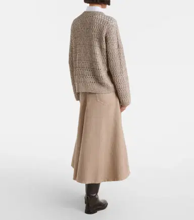 Brunello Cucinelli Cotton and linen denim midi skirt | Thumbnail 3