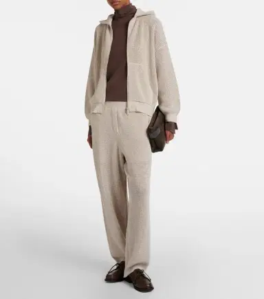 Brunello Cucinelli Open-knit cotton-blend lamé zip-up hoodie | Thumbnail 2 Brunello Cucinelli Open-knit cotton-blend lamé zip-up hoodie | Thumbnail 2