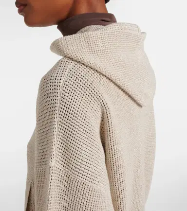 Brunello Cucinelli Open-knit cotton-blend lamé zip-up hoodie | Thumbnail 3 Brunello Cucinelli Open-knit cotton-blend lamé zip-up hoodie | Thumbnail 3