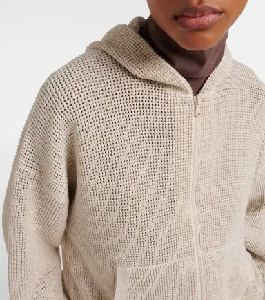 Brunello Cucinelli Open-knit cotton-blend lamé zip-up hoodie | Thumbnail 4 Brunello Cucinelli Open-knit cotton-blend lamé zip-up hoodie | Thumbnail 4