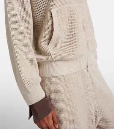Brunello Cucinelli Open-knit cotton-blend lamé zip-up hoodie | Thumbnail 5 Brunello Cucinelli Open-knit cotton-blend lamé zip-up hoodie | Thumbnail 5