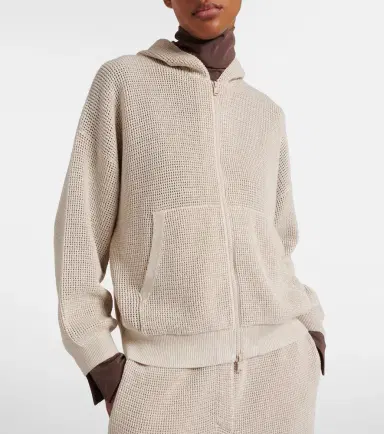 Brunello Cucinelli Open-knit cotton-blend lamé zip-up hoodie | Thumbnail 6 Brunello Cucinelli Open-knit cotton-blend lamé zip-up hoodie | Thumbnail 6
