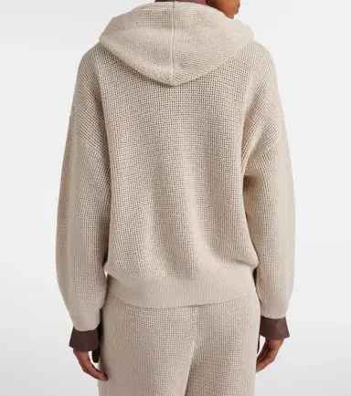 Brunello Cucinelli Open-knit cotton-blend lamé zip-up hoodie | Thumbnail 7 Brunello Cucinelli Open-knit cotton-blend lamé zip-up hoodie | Thumbnail 7