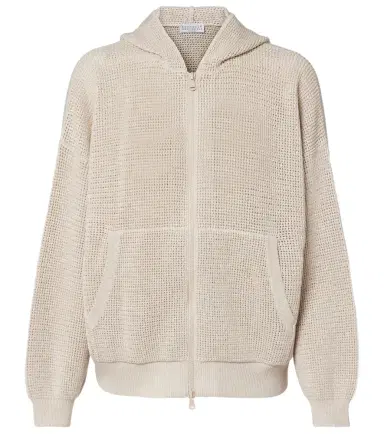 Brunello Cucinelli Open-knit cotton-blend lamé zip-up hoodie | Thumbnail 1 Brunello Cucinelli Open-knit cotton-blend lamé zip-up hoodie | Thumbnail 1