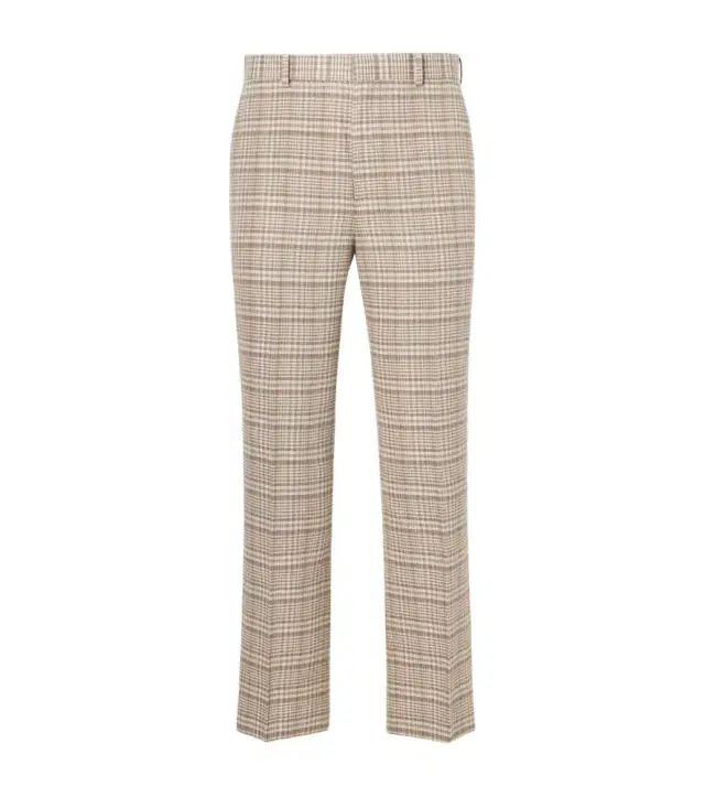 Checked silk and linen tweed straight pants