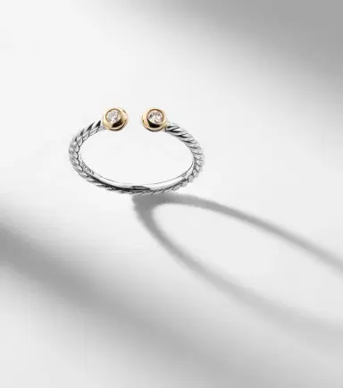 David Yurman Cable Open sterling silver and 14kt gold ring with diamonds | Thumbnail 5
