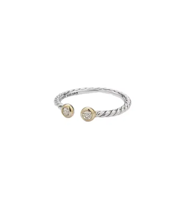 David Yurman Cable Open sterling silver and 14kt gold ring with diamonds