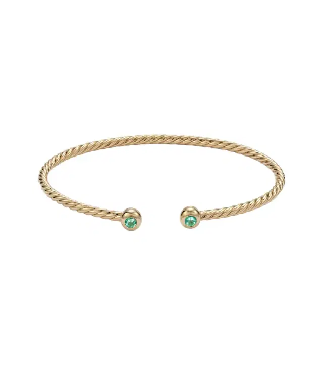 David Yurman Cablespira Flex Micro 18kt gold cuff bracelet with emeralds
