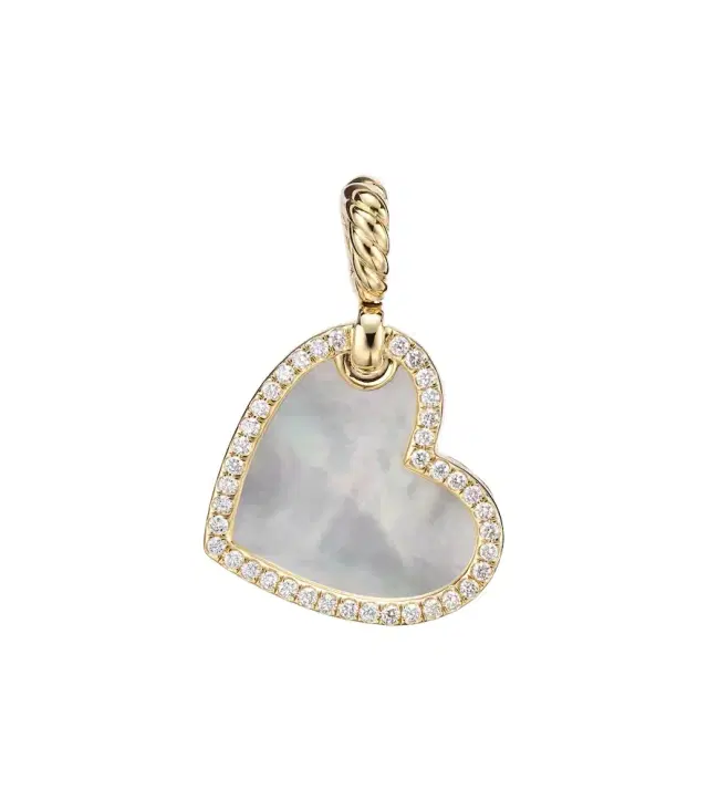 David Yurman DY Elements Heart 18kt gold pendant with diamonds and pearl