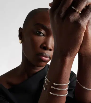 David Yurman Micro Cable Flex sterling silver and 14kt gold cuff bracelet with diamonds | Thumbnail 3