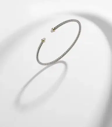 David Yurman Micro Cable Flex sterling silver and 14kt gold cuff bracelet with diamonds | Thumbnail 5