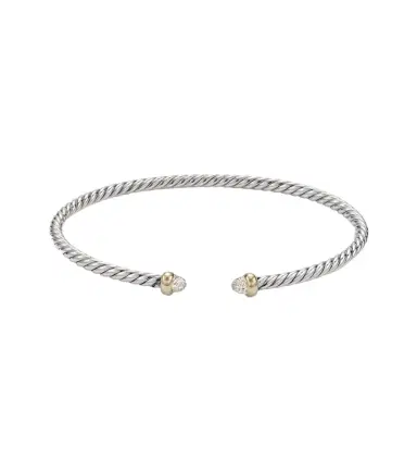 David Yurman Micro Cable Flex sterling silver and 14kt gold cuff bracelet with diamonds | Thumbnail 1