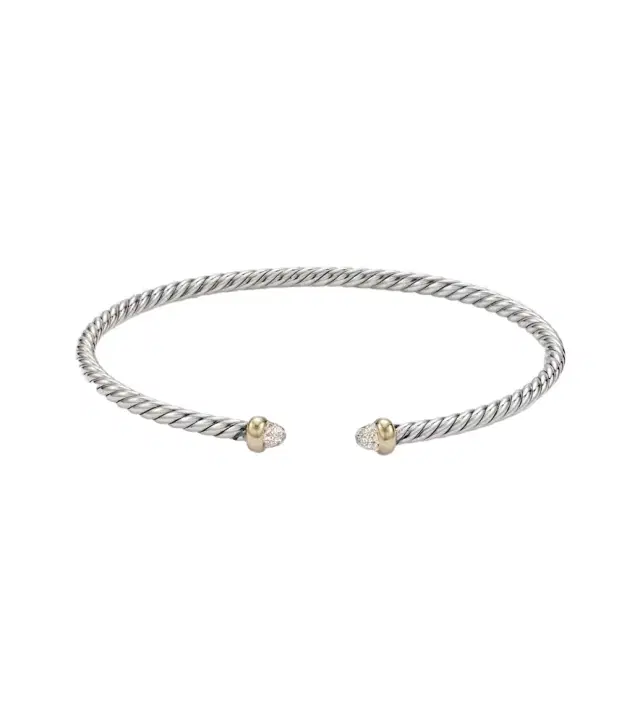 Micro Cable Flex sterling silver and 14kt gold cuff bracelet with diamonds