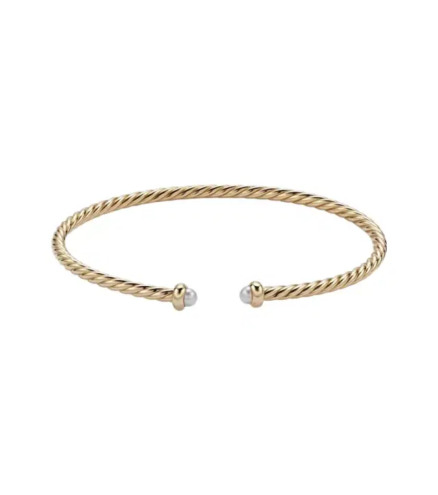 David Yurman Cablespira Flex Micro 18kt gold cuff bracelet with pearls