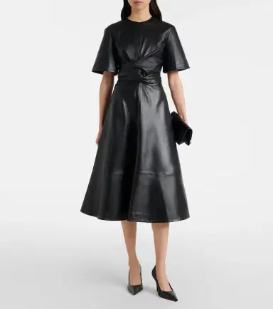 Altuzarra Gathered leather midi dress | Thumbnail 6