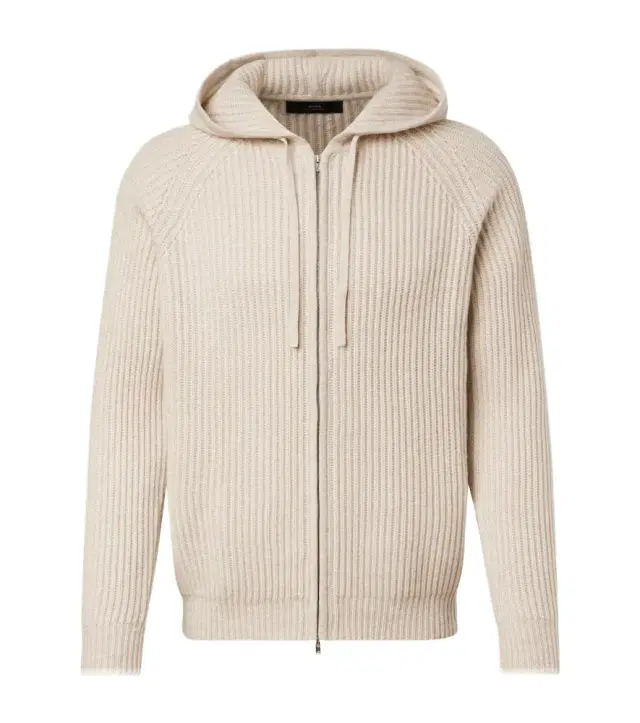 Hooded ribbed-knit cashmere zip-up cardigan