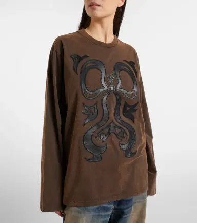Acne Studios Edden embroidered leather-trimmed cotton jersey T-shirt | Thumbnail 3 Acne Studios Edden embroidered leather-trimmed cotton jersey T-shirt | Thumbnail 3