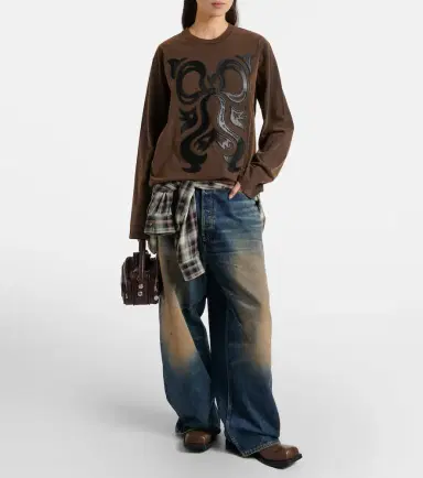 Acne Studios Edden embroidered leather-trimmed cotton jersey T-shirt | Thumbnail 6 Acne Studios Edden embroidered leather-trimmed cotton jersey T-shirt | Thumbnail 6